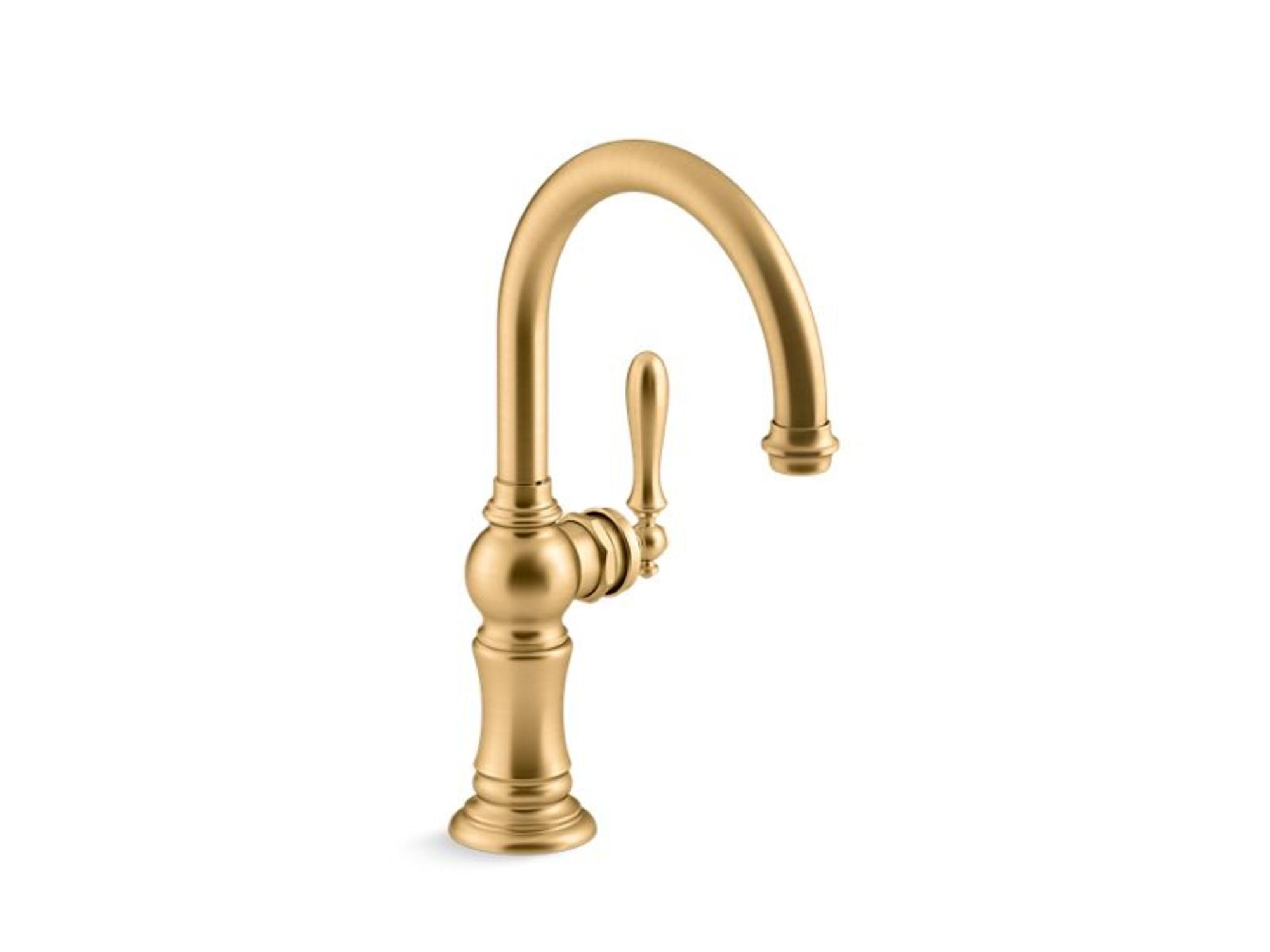 Kohler K-99264-2MB Artifacts Single Handle Kitchen Bar Sink Faucet in Vibrant Moderne Brushed Brass - Perfect for Modern Kitchens, Bars, and Small Sinks