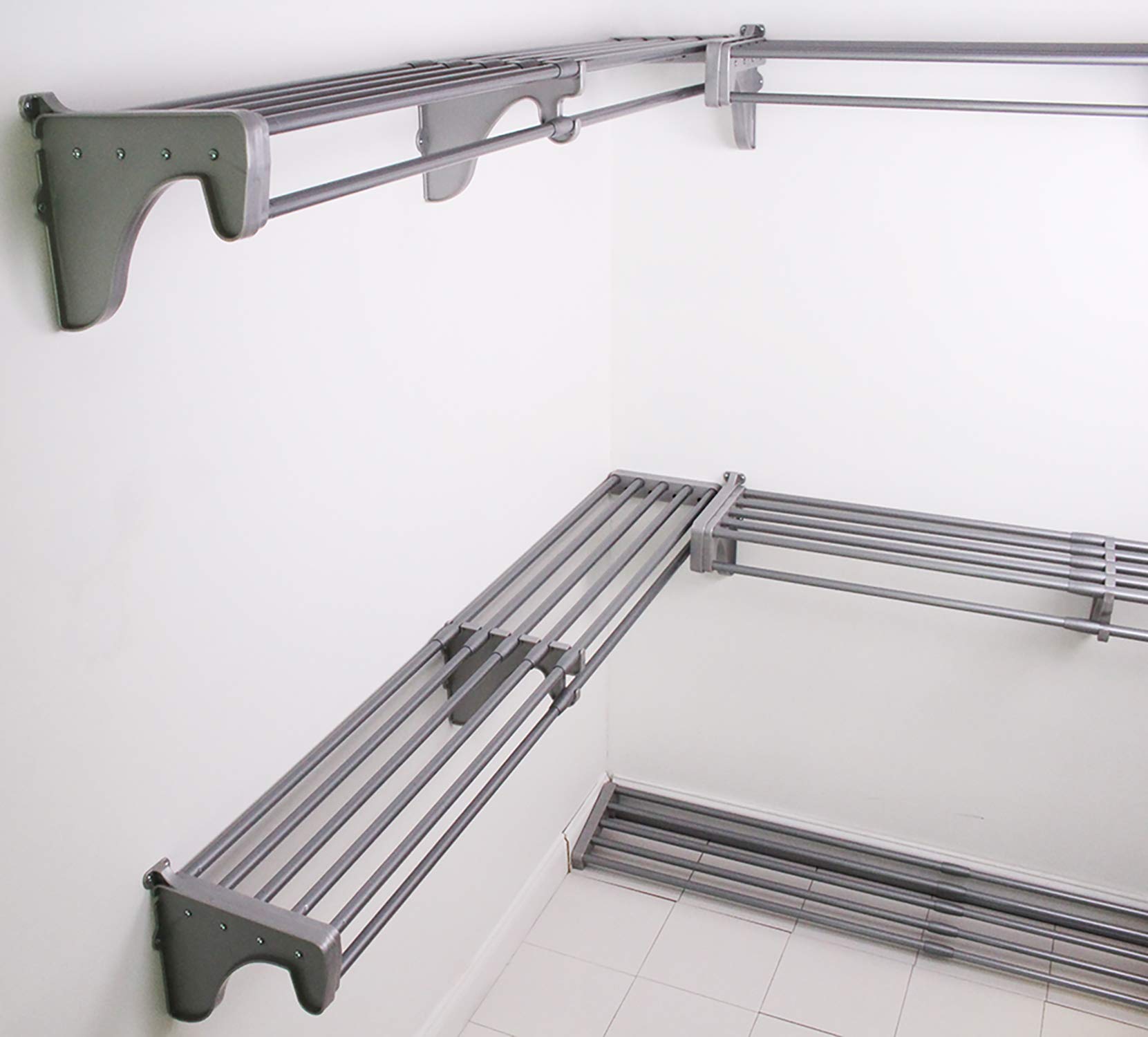 EZ Shelf Expandable Closet Organizer Kit with Heavy Duty End Brackets - Adjustable Closet Storage System for Bedroom, Closet, Pantry & Garage Organization