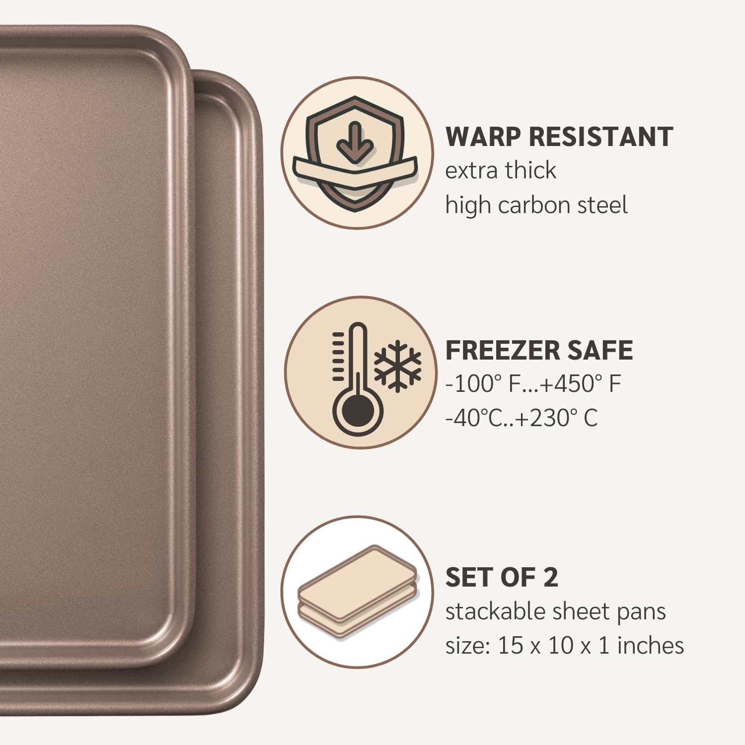 Nonstick 15x10 inch Baking Sheet Set of 2 - PFOA & BPA Free Carbon Steel Cookie Sheets | 10x15 inches Non-Toxic Oven Pans for Baking, Roasting & Jelly Rolls | Perfect for Cookies, Pastries, Vegetables & Meal Prep