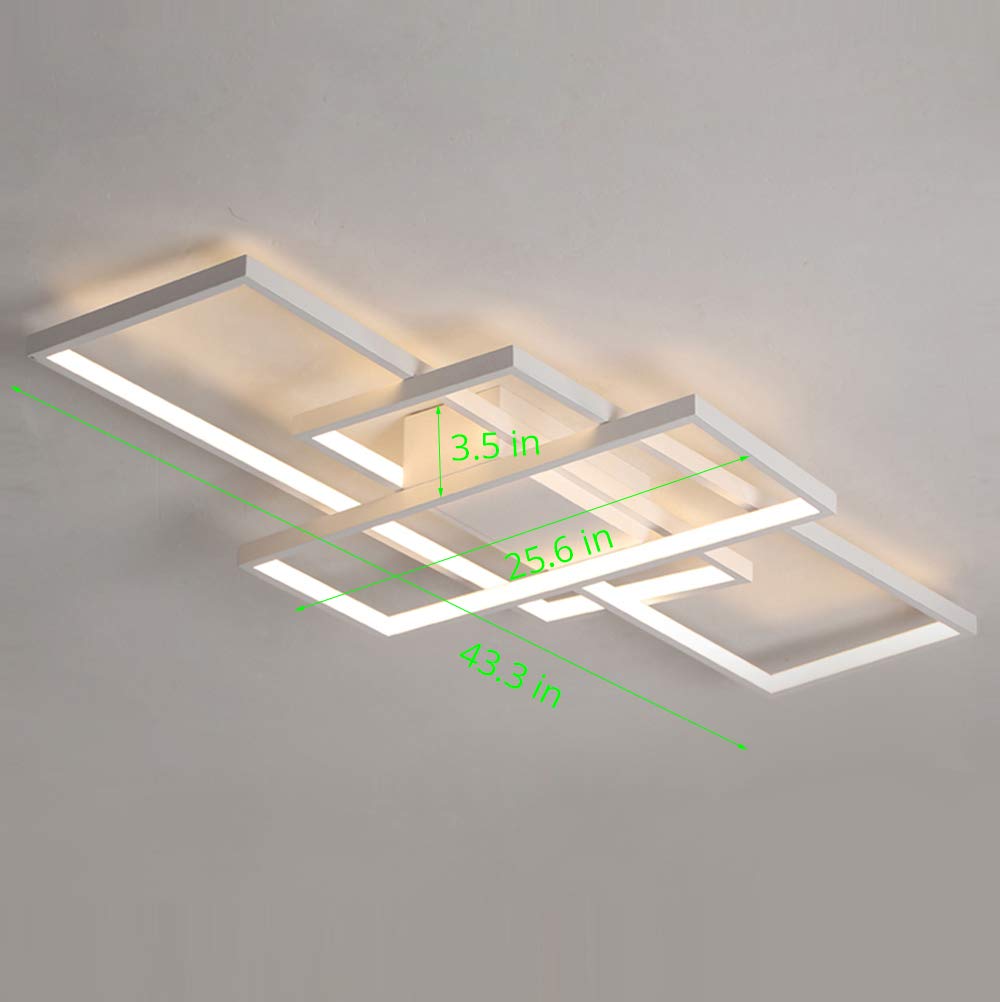 Modern LED Acrylic Chandelier with Dimmable Remote Control - 3 Rectangle Flush Mount Ceiling Light Fixture for Living Room, Dining Room, Bedroom, Kitchen & Hotel Lobby - Perfect for Contemporary Home Decor and Commercial Spaces