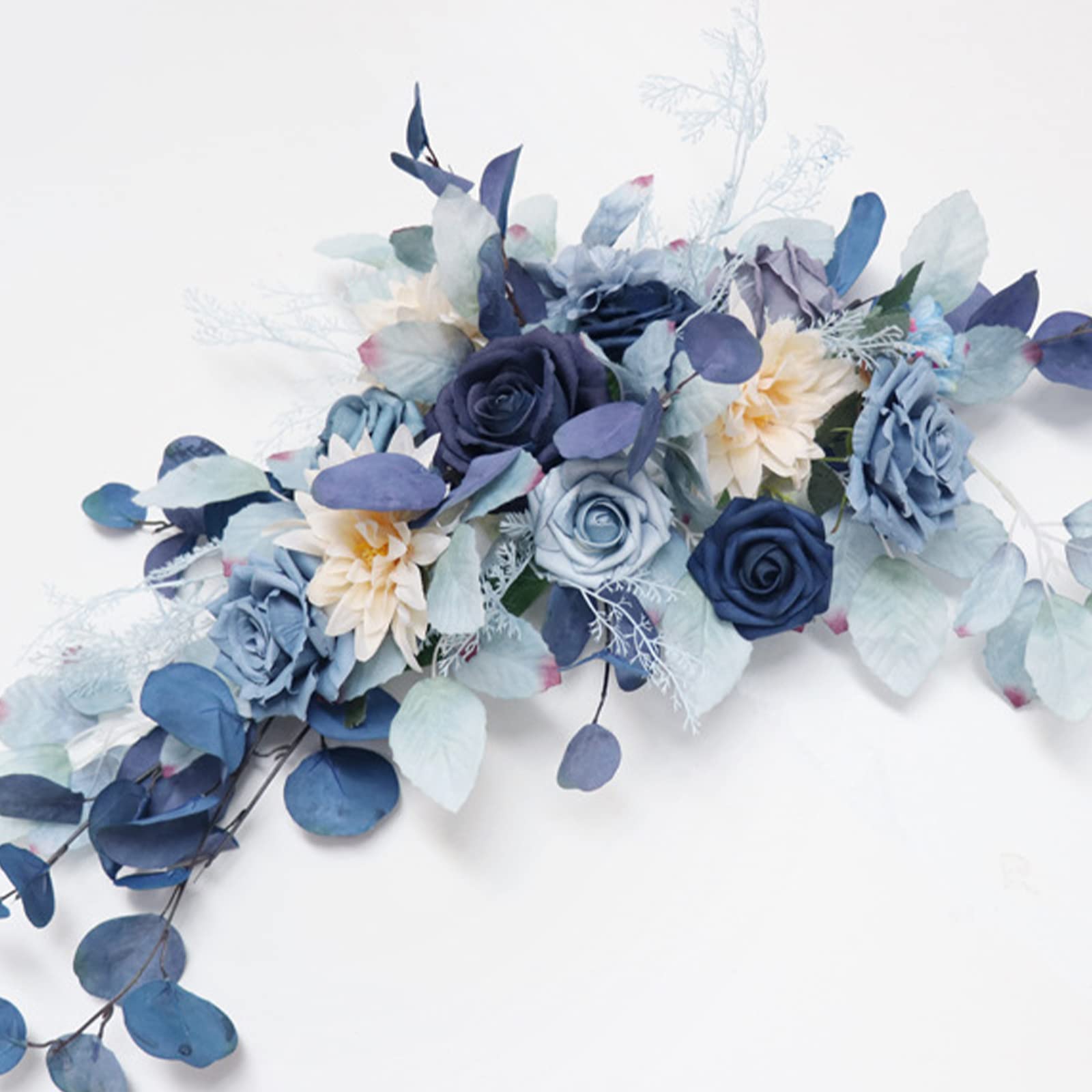 2 Pack Artificial Blue Rose Flower Swags with Eucalyptus Leaves - Faux Black Floral Arrangement for Dark Wedding Arch, Party & Home Wall Decor | Perfect for Gothic Weddings, Halloween Decor & Moody Aesthetic Interiors