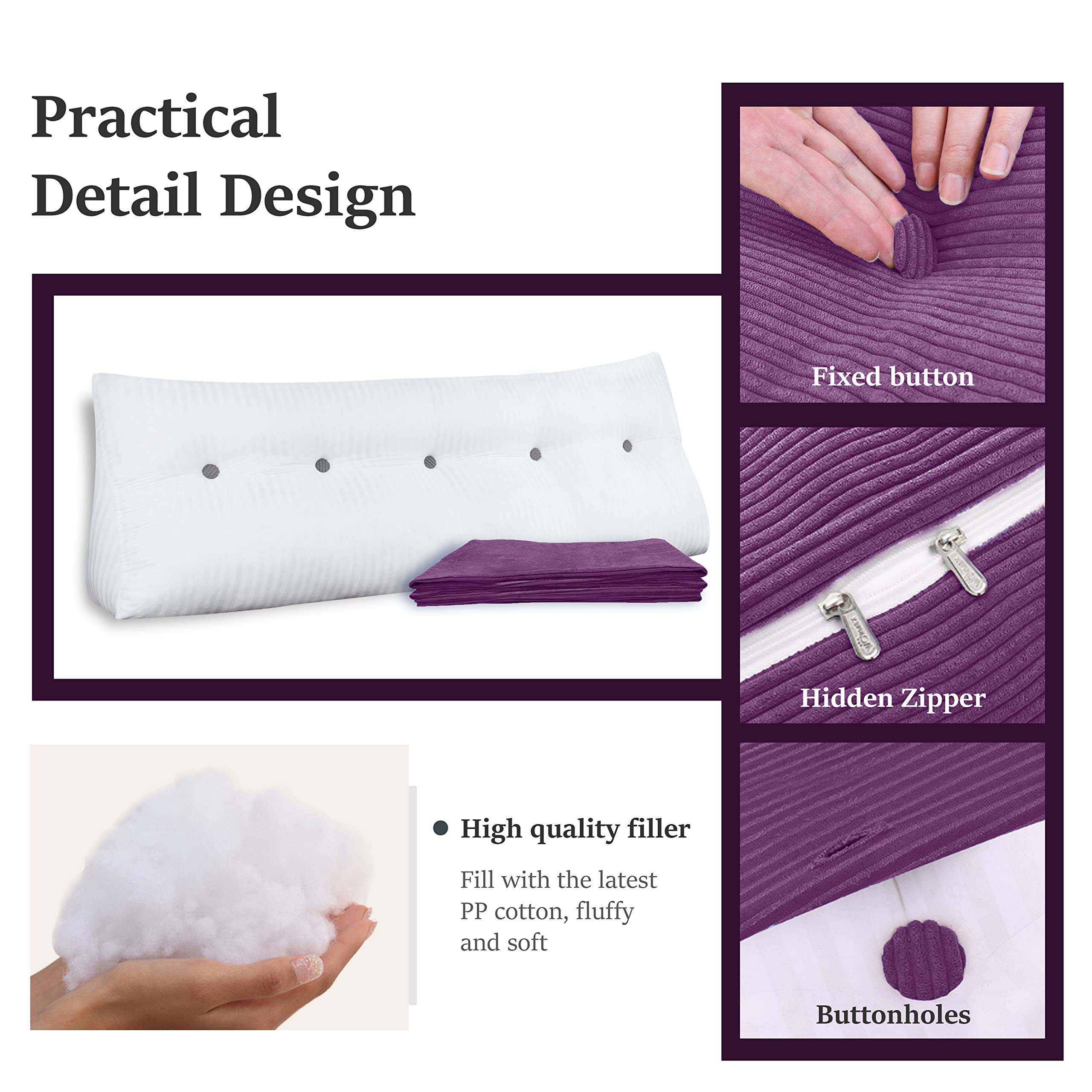 Wedge Pillow for Sitting in Bed - Orthopedic Reading Pillow with Back Support, Headboard & Body Positioning Cushion - Perfect for Adults, Daybeds & Sofas (Purple, Full Size) - Ideal for Reading, Watching TV & Post-Surgery Comfort