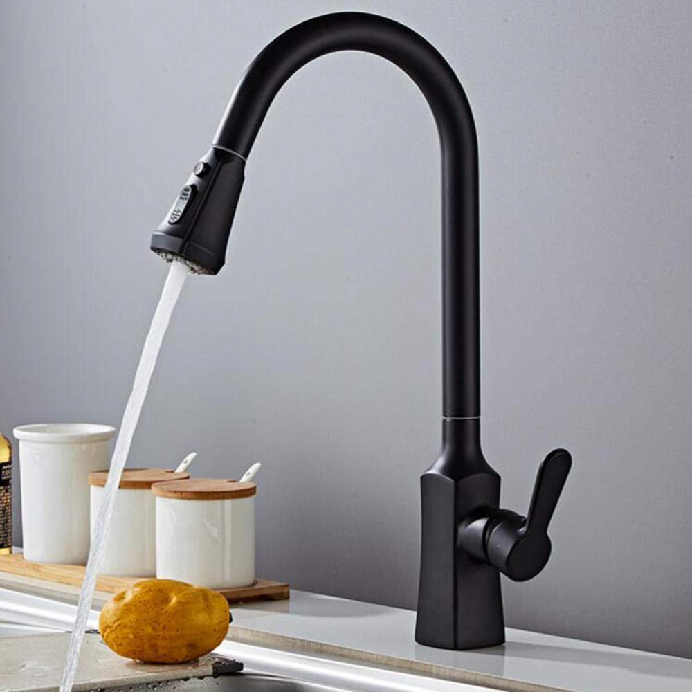 Stainless Steel Pull Out Spray Kitchen Faucet with 360 Degree Rotation - Hot & Cold Water Mixer Tap with 2 Functions & Filter Bubbler for Sink - Black (Perfect for Modern Kitchens & Easy Dishwashing)