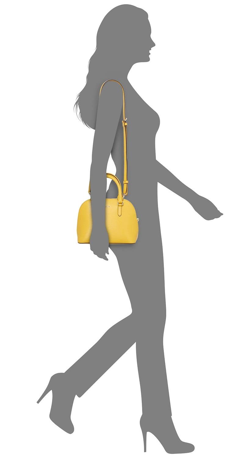 DKNY Bryant Small Dome Leather Satchel Crossbody Bag for Women - Yellow Sun Color, Perfect for Work, Travel & Everyday Use