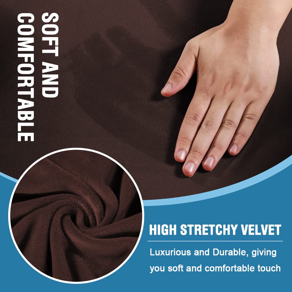 H.VERSAILTEX 4-Piece Velvet Sofa Slipcover Set - Thick Stretch Couch Cover with 3 T-Cushion Covers, Furniture Protector for 3-Cushion Sofa, Brown - Perfect for Living Room, Home Decor & Pet-Friendly Furniture Protection