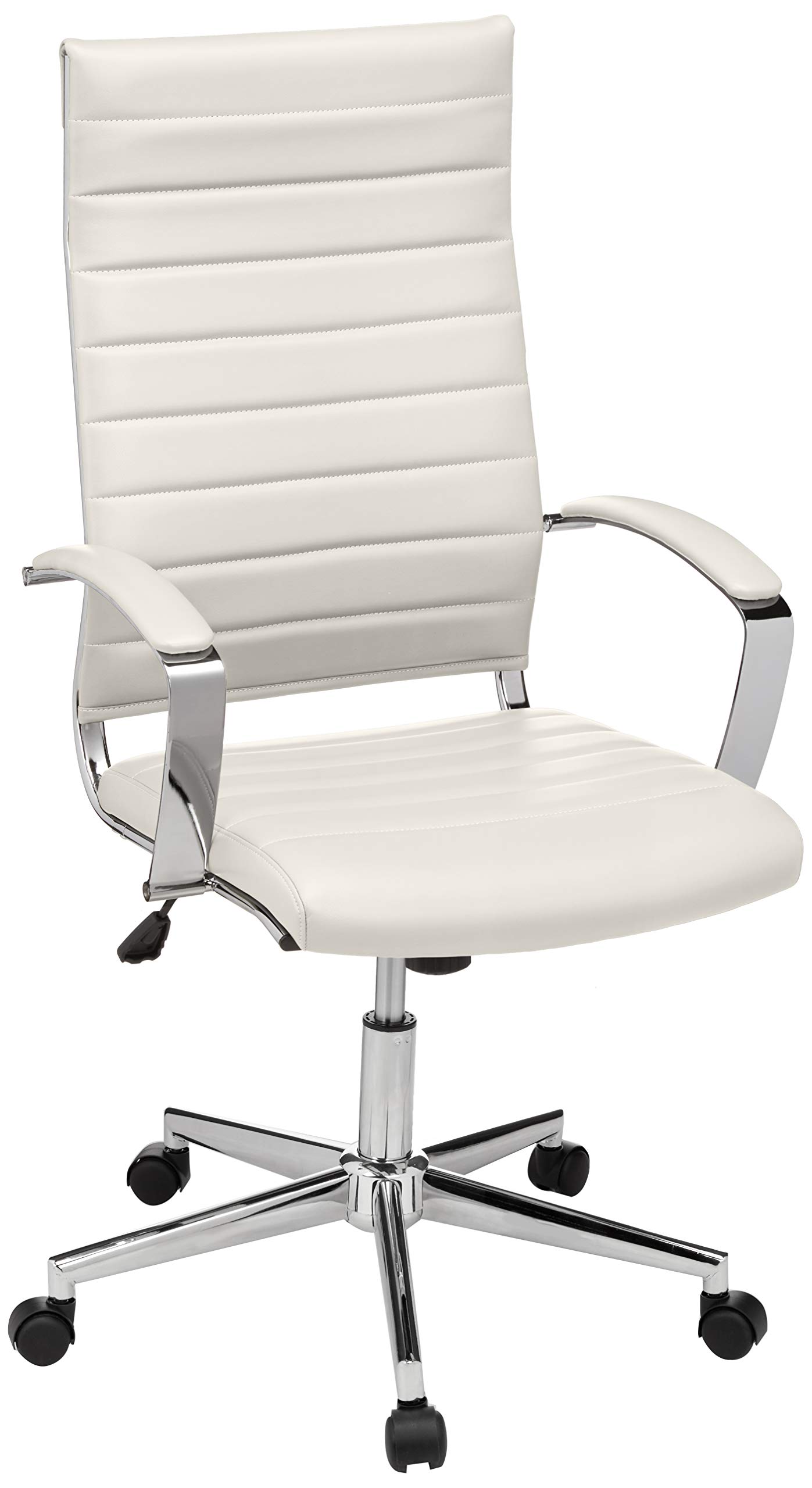 Amazon Basics High-Back Ergonomic Office Chair - Adjustable Swivel Desk Chair with Lumbar Support, Faux Leather Upholstery, Modern White Home Office Furniture (45.25