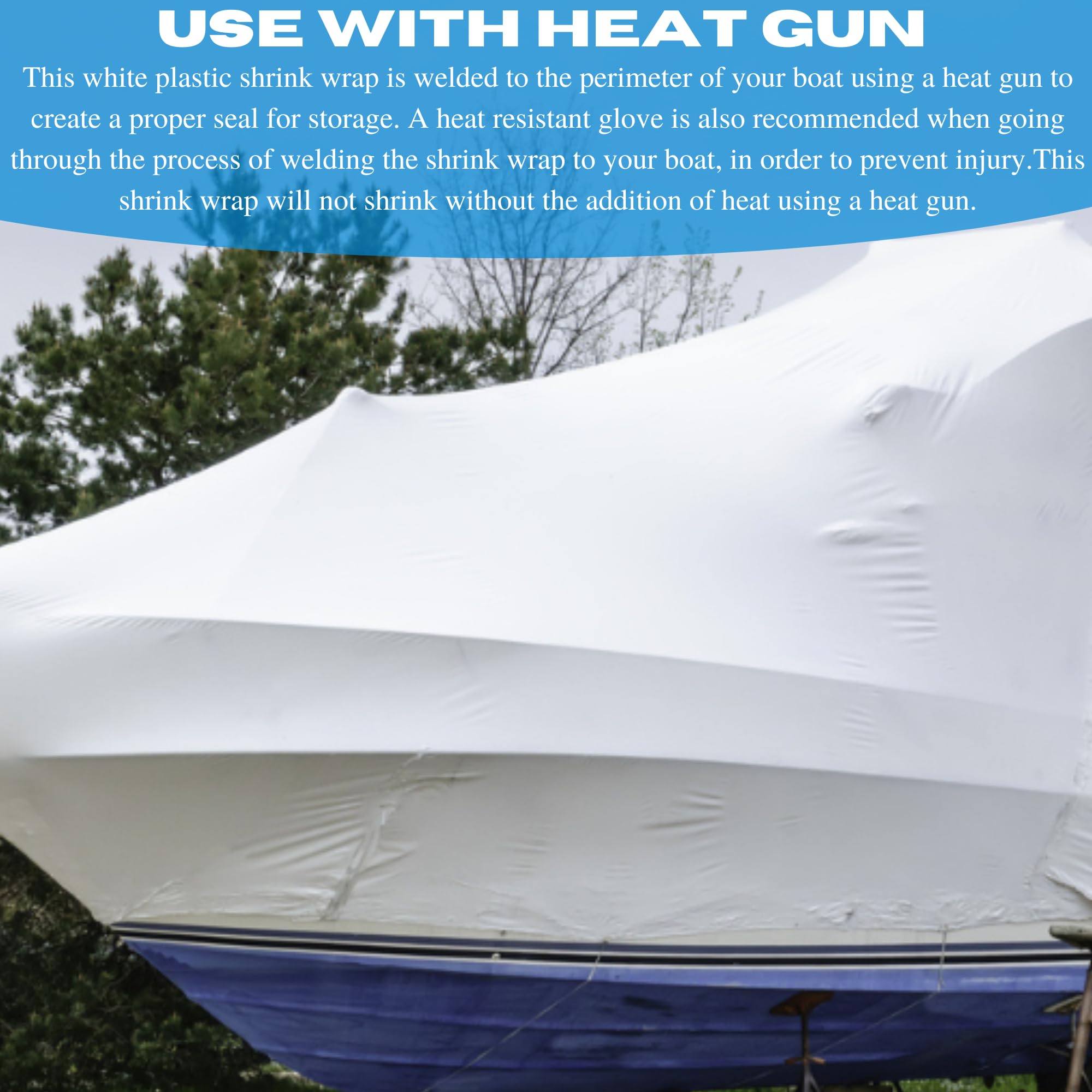Premium 7 Mil White Polyethylene Plastic Shrink Wrap Film - Heavy Duty Boat Storage Cover (14' x 40') - Industrial Shrink Wrap for Marine Protection, Weatherproofing & Long-Term Storage with Heat Gun Application