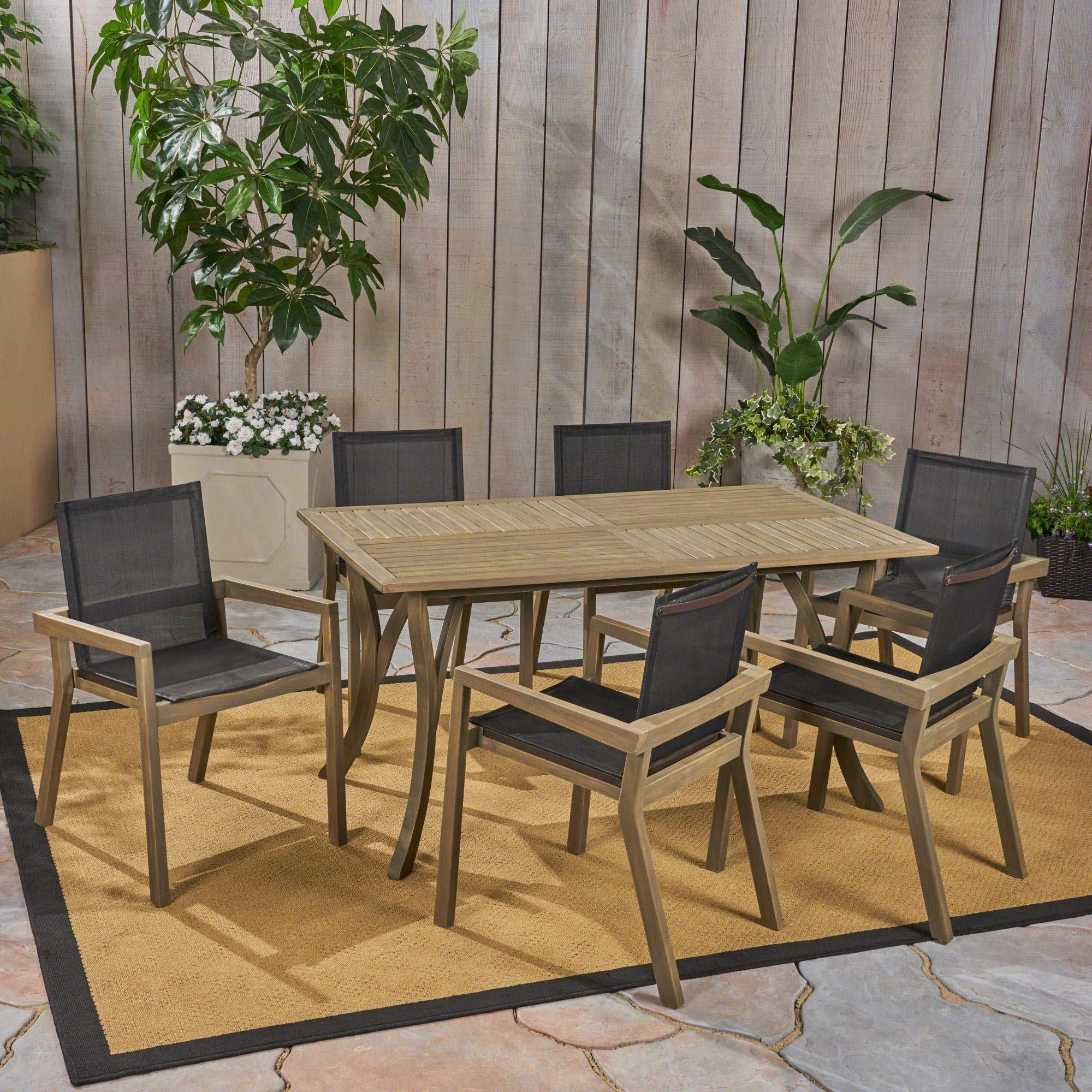 7-Piece Gray and Black Contemporary Outdoor Patio Dining Set - Perfect for Backyard, Garden, and Poolside Gatherings
