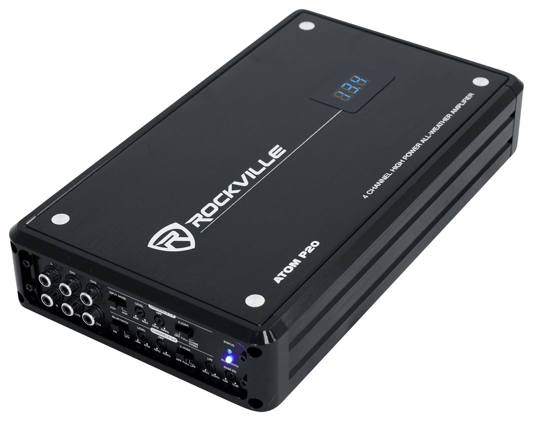 Rockville Atom P20 1600W 4-Channel Bluetooth Car Amplifier with Volt Meter & Amp Kit - High Power Audio for Cars, Trucks, SUVs & Boats