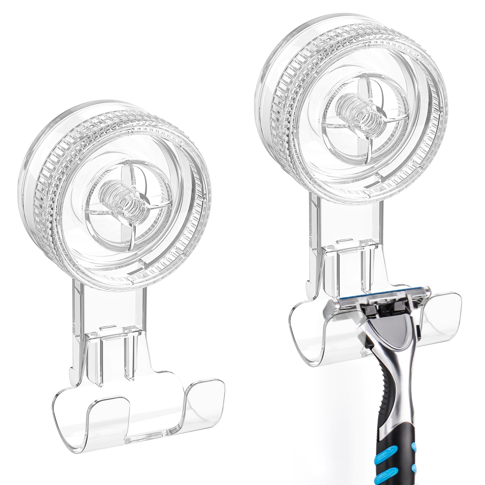 LUXEAR 2-Pack Heavy Duty Suction Hooks - Strong Vacuum Shower Hangers for Towels, Bathrobes & Loofahs | Removable & Reusable Waterproof Bathroom & Kitchen Storage Hooks | Perfect for Showers, Pools & Outdoor Use