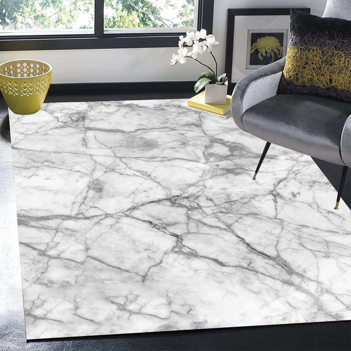 Grey Beige Marble Pattern Abstract Area Rug 6x8 ft - Non-Shedding Modern Carpet for Living Room, Bedroom & Home Office - Washable Shaggy Rug Under Kitchen Table - Rustic Retro Accent Floor Decor for Cozy Spaces