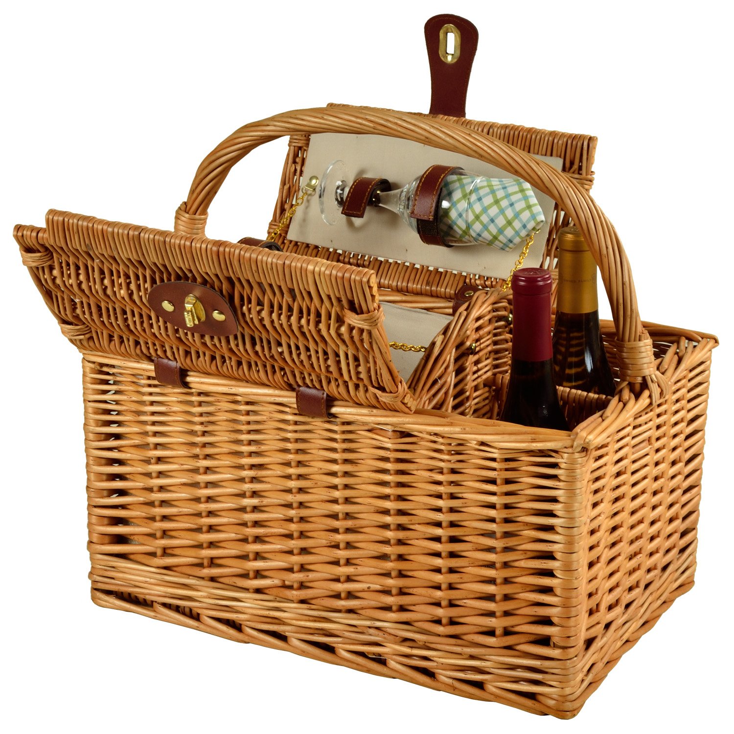 Willow Picnic Basket for 2 with Complete Service Set - Perfect for Vineyard Outings, Park Picnics & Romantic Dates | Ascot Gazebo Collection