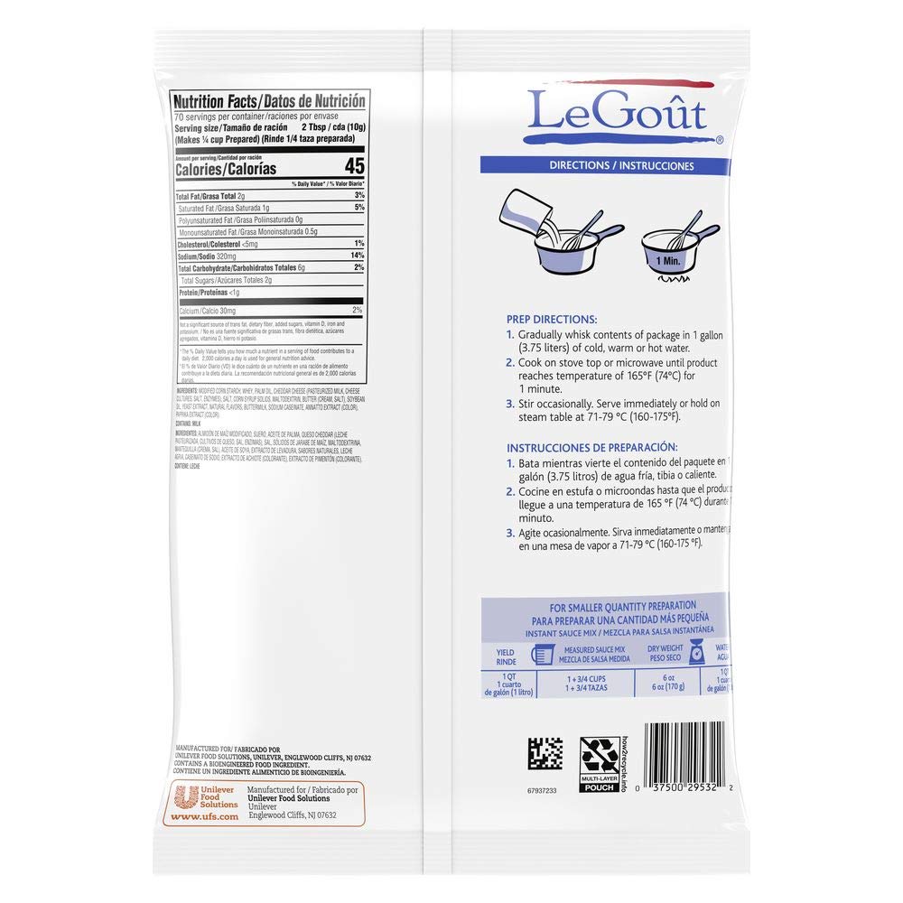LeGout Cheddar Cheese Instant Sauce Mix - Made with Real Cheddar, Natural Colors, No MSG, 0g Trans Fat, 25.4oz (Pack of 8) - Perfect for Mac & Cheese, Nachos, Burgers & Quick Meals