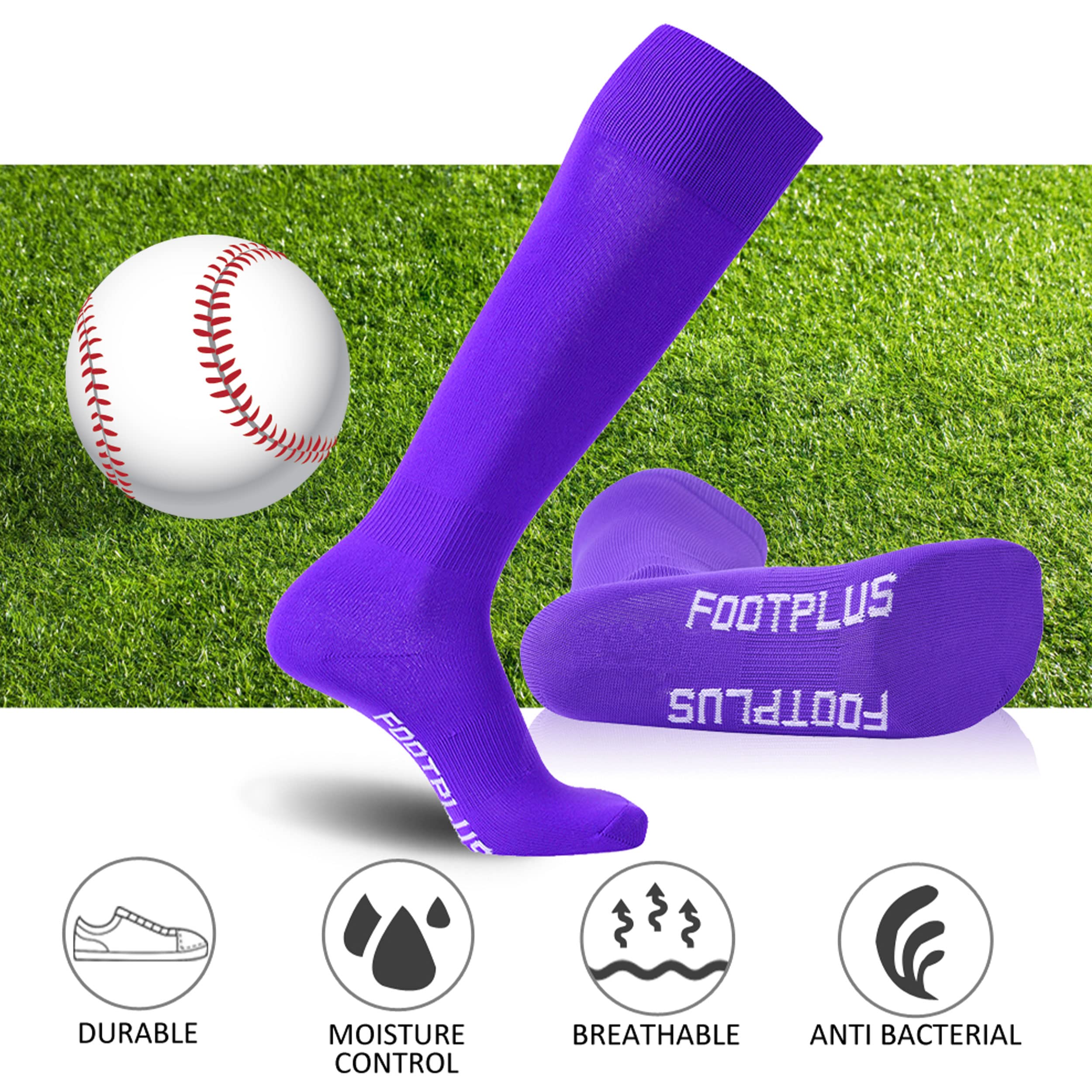 FOOTPLUS Unisex Baseball Softball Socks - Over Knee High Sports Socks for Rugby, Soccer & Homecoming - Breathable Athletic Socks for Men & Women - Perfect for Games, Practice & School Events