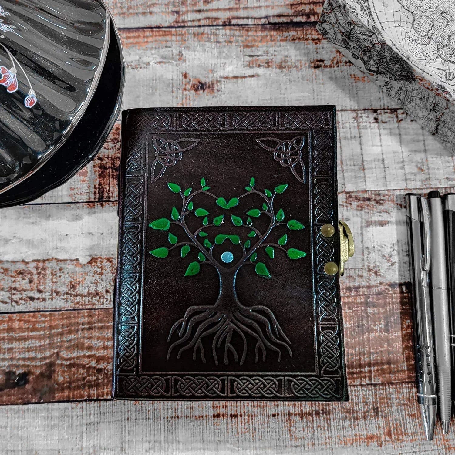 Hand Painted Tree of Life Leather Journal - Travel Diary Notebook for Women & Men, Large Size - Perfect for Writing, Sketching & Gift Giving