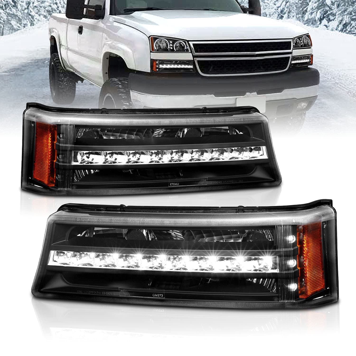 2003-2006 Chevy Silverado Avalanche LED Black Bumper Parking Lights - Pair for Passenger & Driver Side | Durable Replacement Lights for Off-Roading, Night Driving & Enhanced Visibility