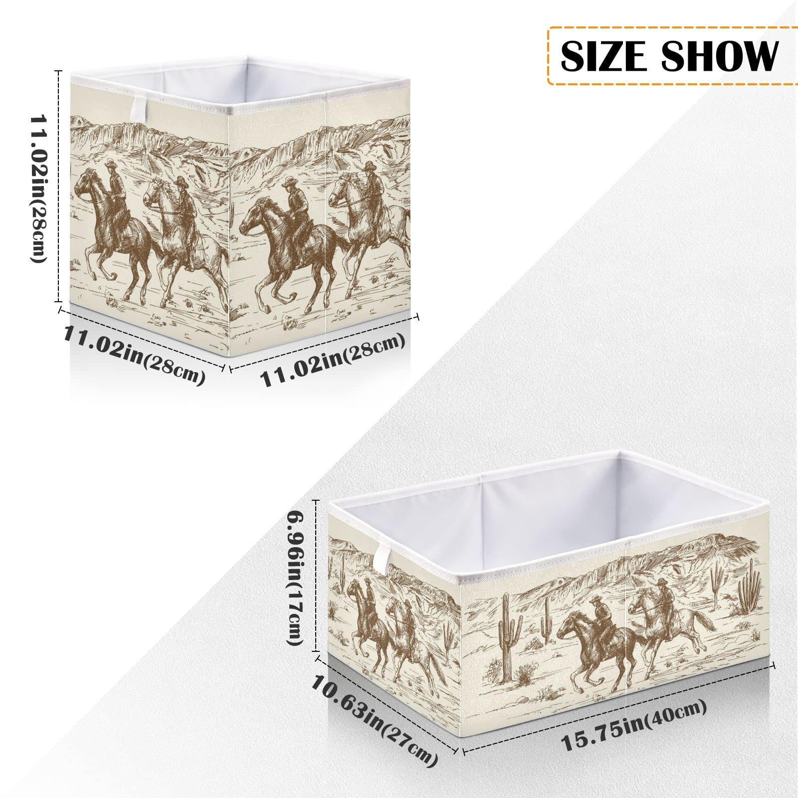 Western Desert Cowboy Style Foldable Storage Basket - 15.8 x 10.6 x 7 Inches Cube Organizer Bin for Home Decor, Toys, Books, Shelves, Closet & Laundry | Perfect for Nursery, Living Room & Western Themed Decor