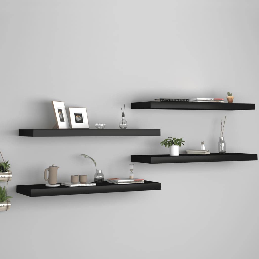 Floating Wall Shelves Set of 4 - Black MDF Wall Mounted Shelves 31.5
