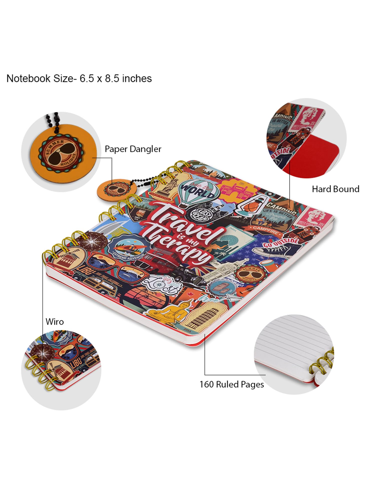 DOODLE Hardbound Spiral Travel Journal - B5 Size with 160 Undated Ruled Pages | 80 GSM Acid-Free Paper | Includes Bookmark Dangler & 100+ Stickers | Lays Flat for Comfortable Writing | Perfect for Travel Diaries, Adventure Logs & Memory Keeping (India Travel Edition)