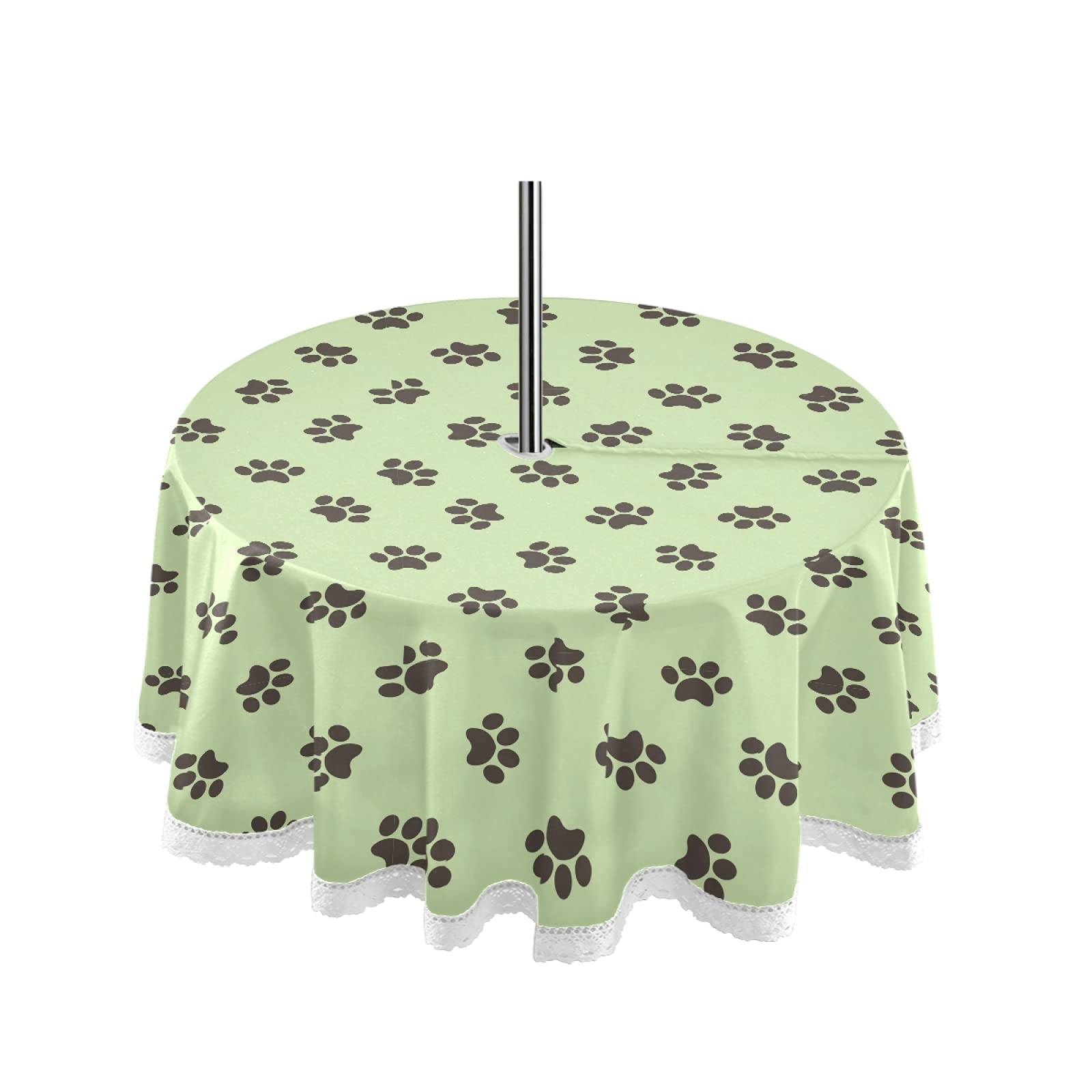 Outdoor Dog Paw Print Tablecloth with Umbrella Hole & Zipper - Waterproof Picnic Table Cover for Spring Summer Backyard Parties, Patio Dining, Garden Decor - Machine Washable & Durable for Outdoor Use