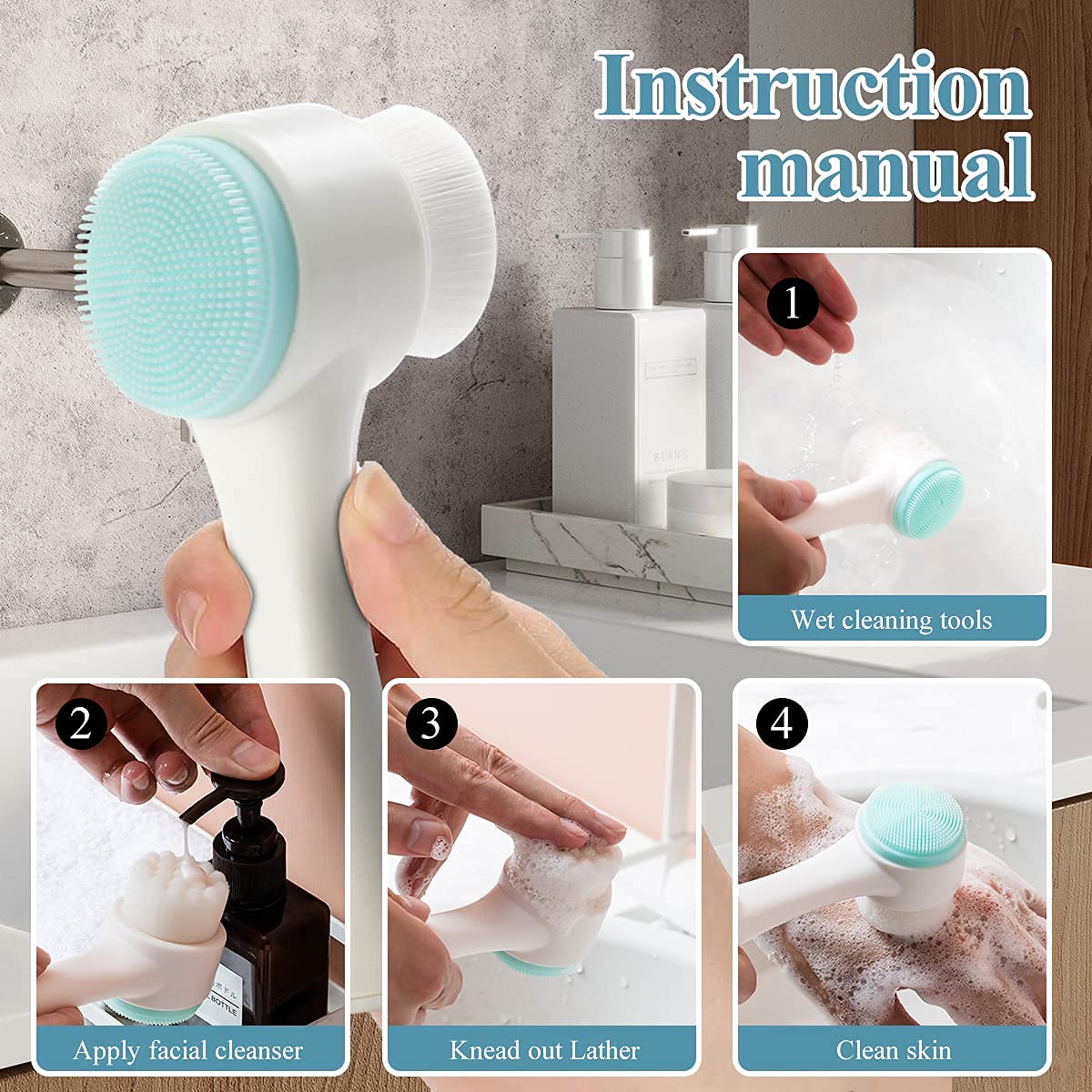 2 in 1 Silicone Face Cleansing Brush - Deep Pore Exfoliator & Makeup Remover, Gentle Massaging Facial Brush for Daily Skincare Routine, Travel-Friendly Beauty Tool for Clear & Glowing Skin