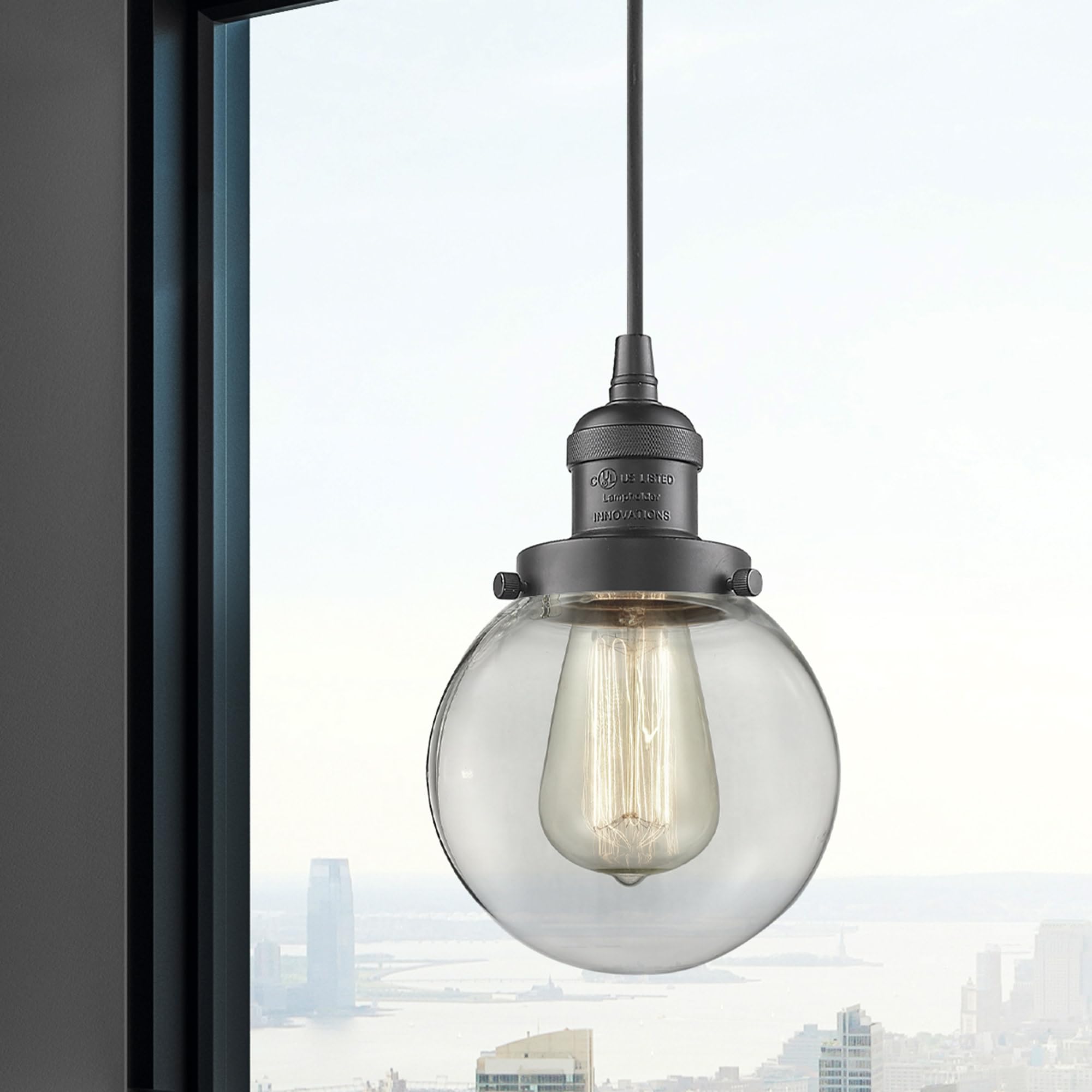 Innovations 201C-OB-G202-6 1 Light Mini Pendant Light Fixture in Oil Rubbed Bronze Finish - Perfect for Kitchen Island, Dining Room, or Entryway Lighting
