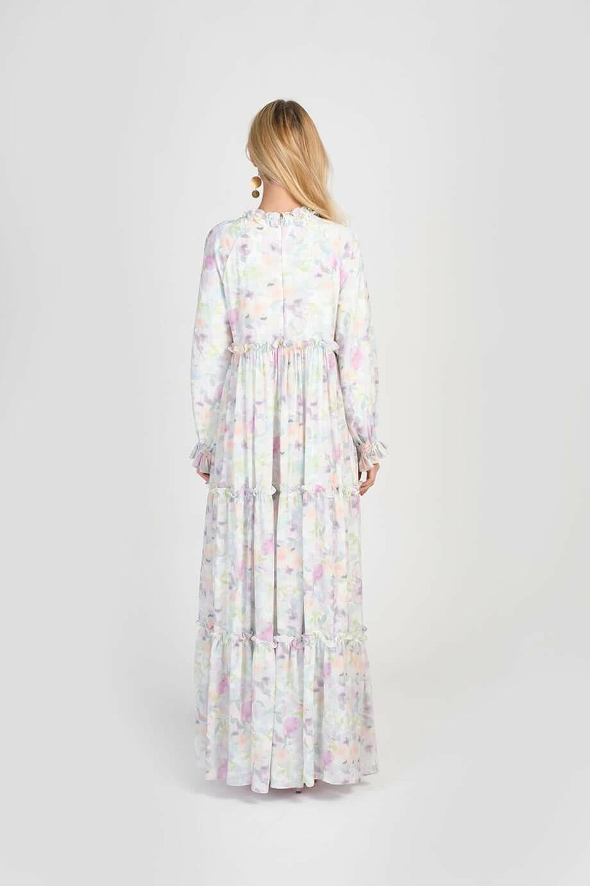 Maria White Women's Modest Dress - Elegant Long Sleeve Maxi Dress for Church, Wedding & Special Occasions