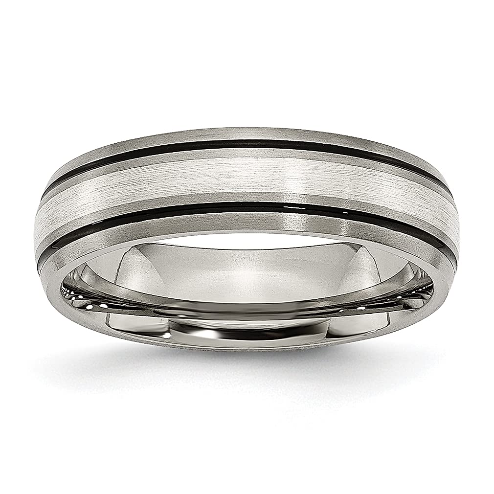 ICE CARATS 6mm Titanium Brushed Wedding Band with 925 Sterling Silver Inlay - Grooved Design Fine Jewelry Ring for Women | Perfect Anniversary Gift, Engagement Ring & Everyday Wear
