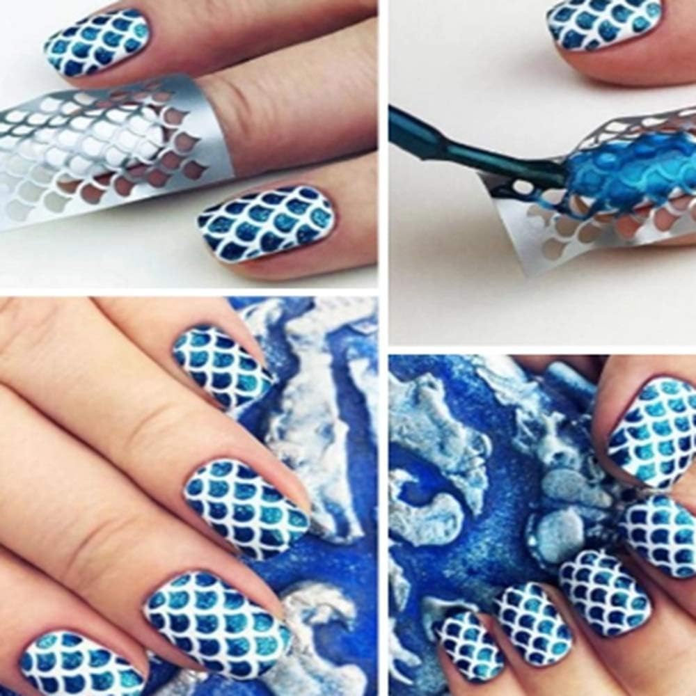French Manicure DIY 3D Nail Art Stickers - 24 Sheets Transparent Stencil Laser Strip Hollow Decorations Template for Salon & Home Nail Design