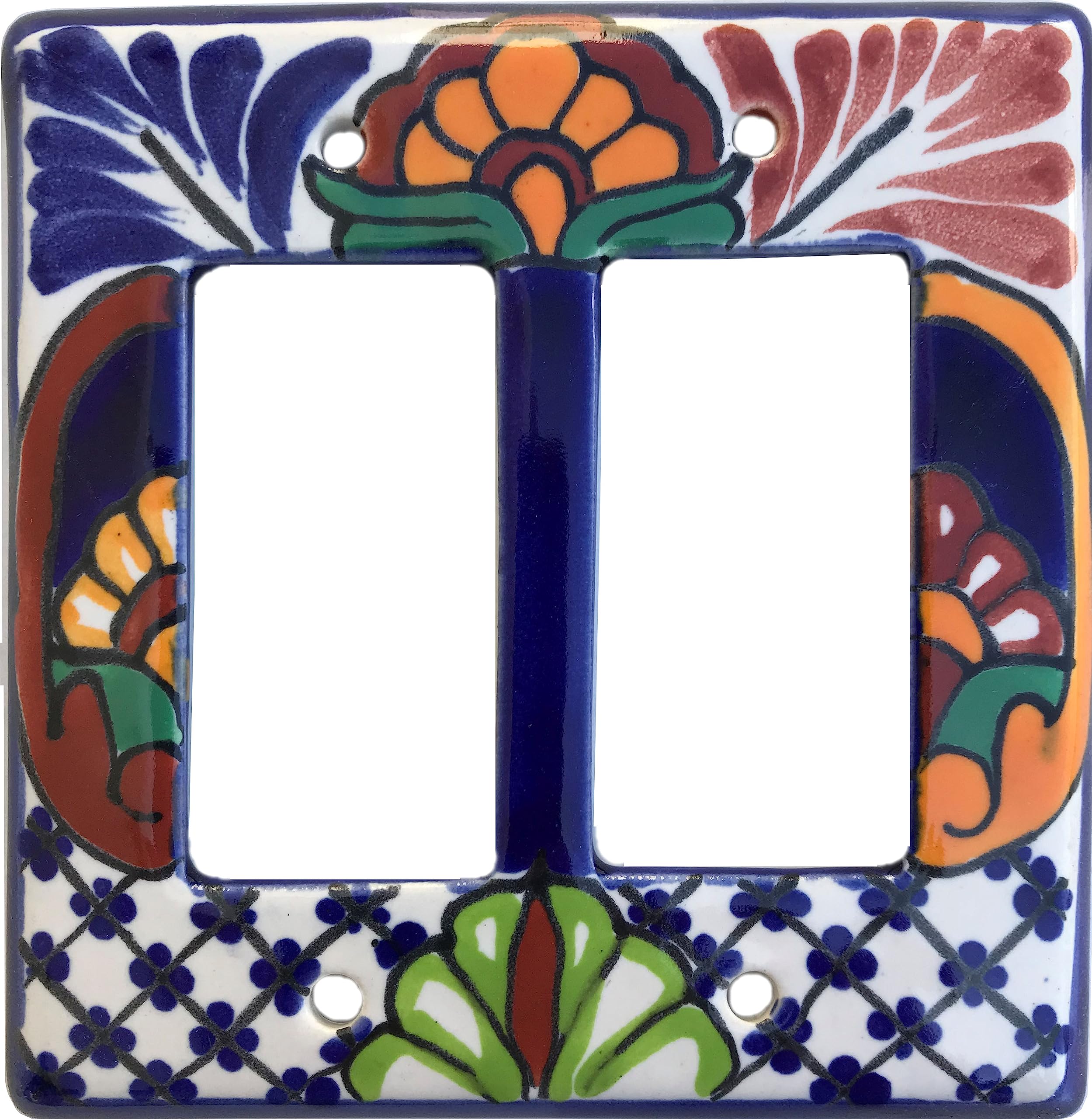 Double Decora Mantel Talavera Switch Plate Cover - Hand-Painted Mexican Ceramic Electrical Outlet Cover - Perfect for Living Room, Bedroom & Kitchen Decor