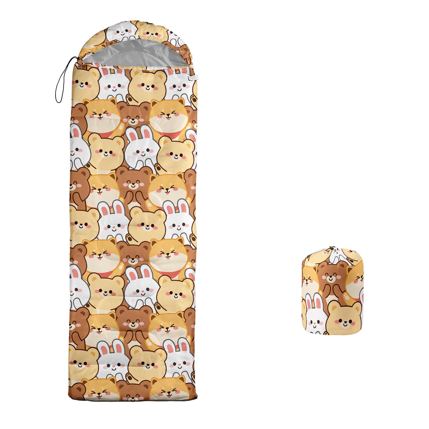 XYNHML Cartoon Bear Sleeping Bag for Adults & Kids - Warm Cold Weather Camping Gear for Boys & Girls - Kawaii Animal Design All-Season Backpacking, Travel & Outdoor Adventures - Perfect for Family Camping Trips & Sleepovers