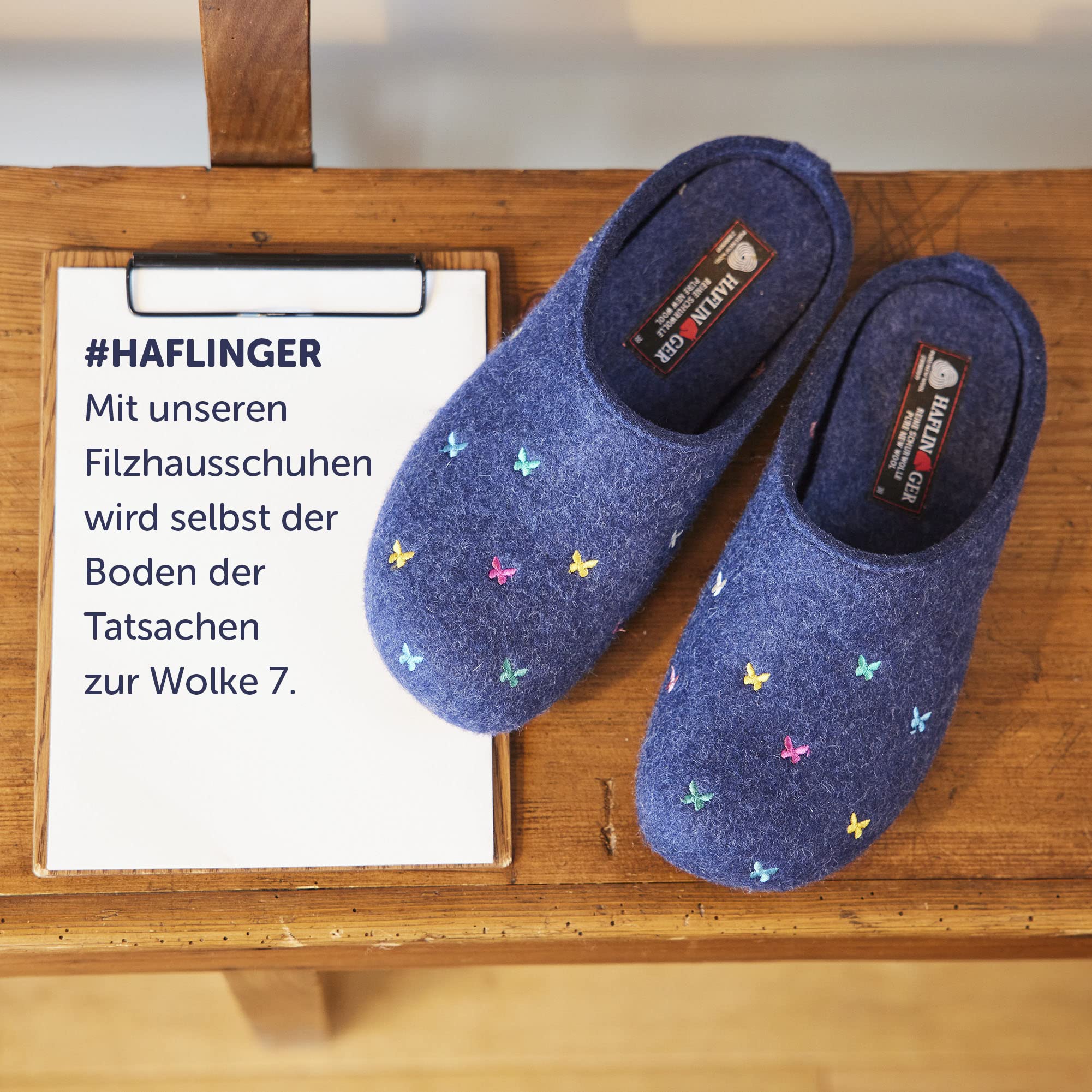 HAFLINGER Fafalline Wool Felt Butterfly Motif Women's Slip-On Mule Slippers - Cozy Indoor/Outdoor House Shoes for Women & Men - Perfect for Home, Office & Relaxation