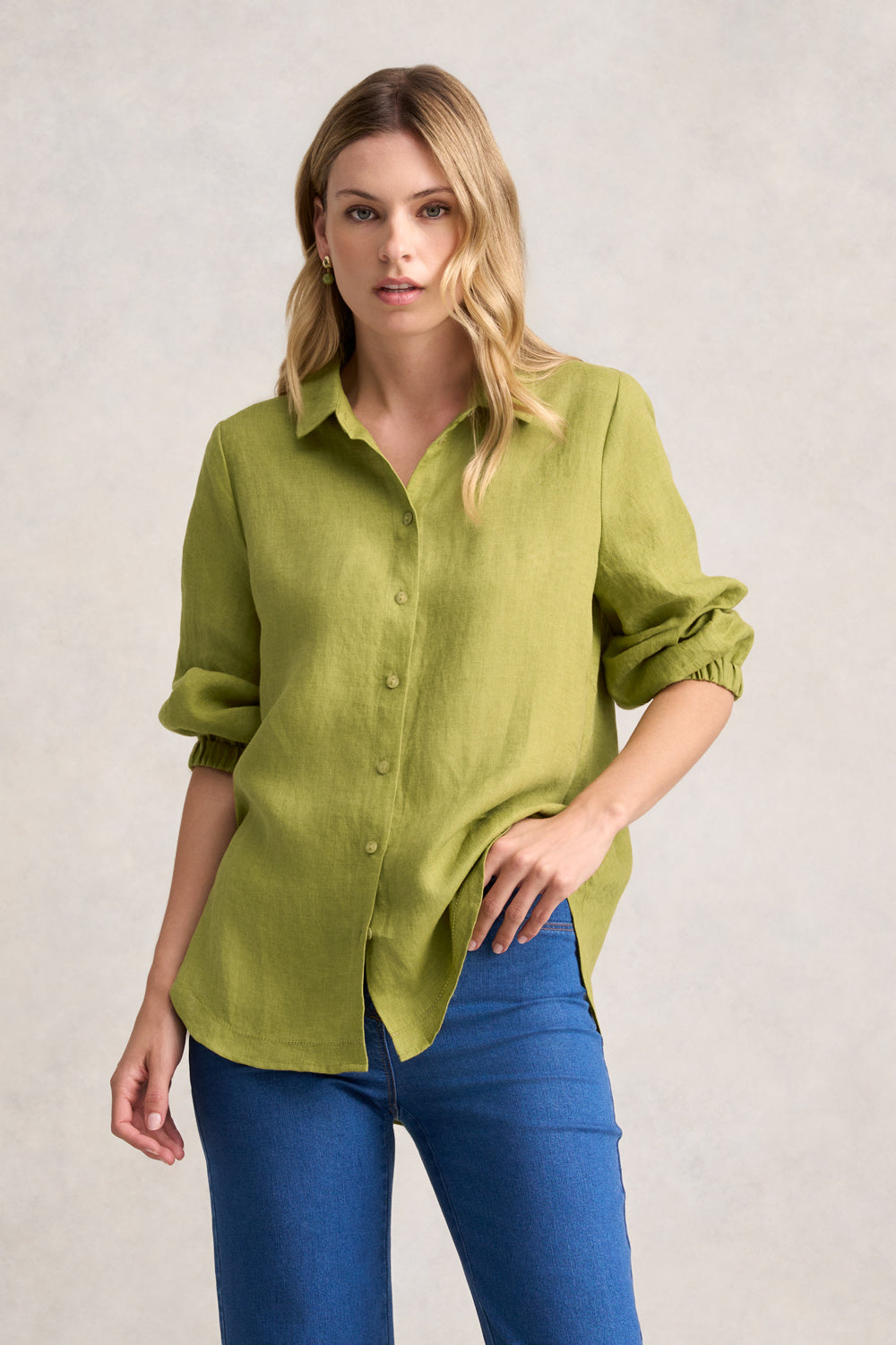 3/4 Sleeve Linen Shirt - Pear Cross Dye | Comfortable & Breathable Women's Top for Casual Wear, Office & Summer Outfits