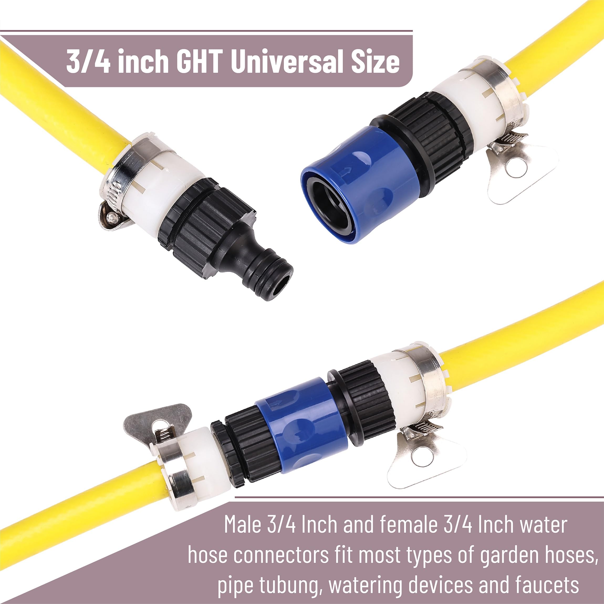 Bates 3/4 Inch Garden Hose Quick Connectors Set of 4 - Male & Female Plastic Water Hose Fittings with Quick Release for Easy Irrigation, Lawn Watering & Outdoor Cleaning