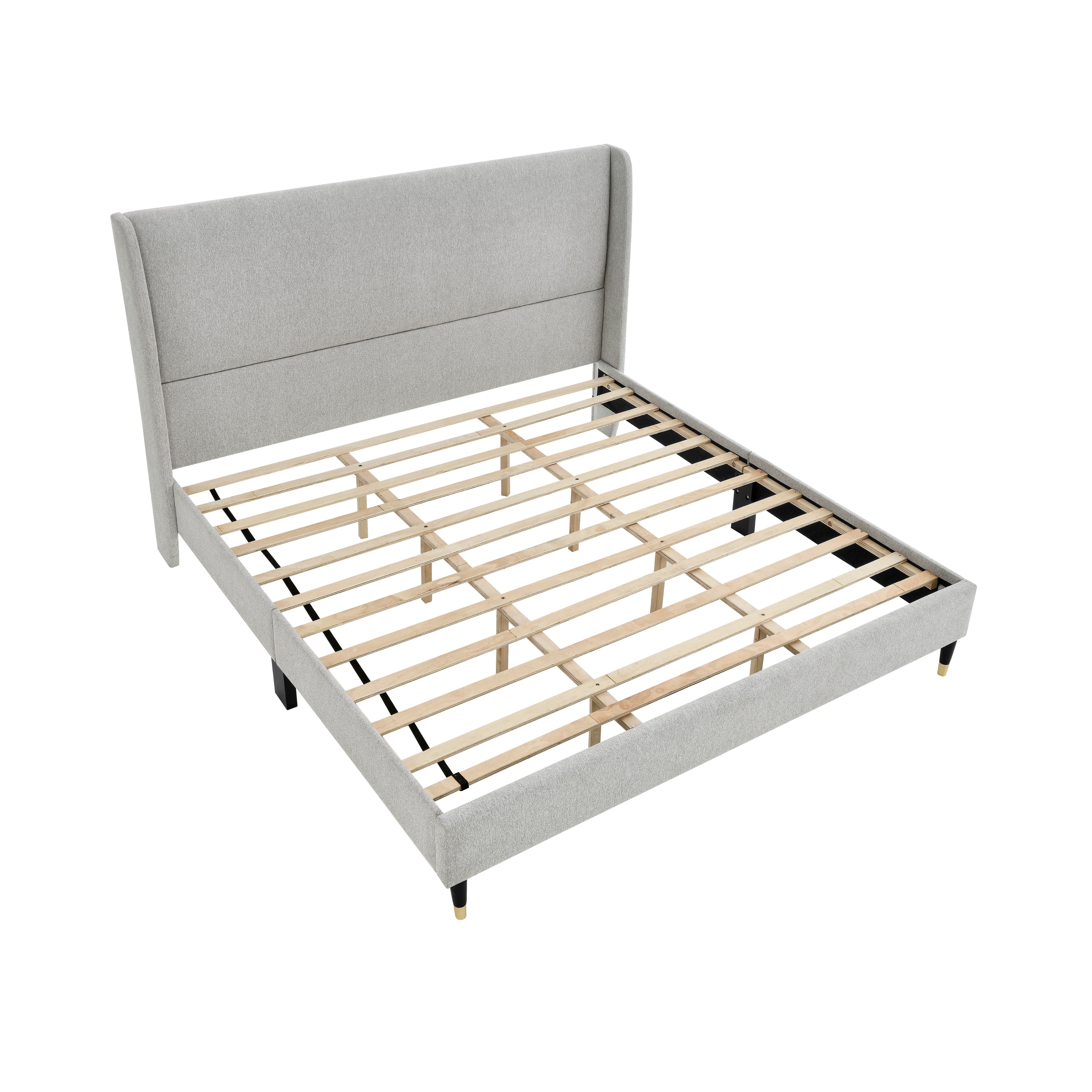 Roundhill Furniture Rozitta Upholstered Wingback Platform Bed Frame - Queen Size Upholstered Bed with Button Tufted Headboard for Bedroom, Modern Luxury Bed Frame with Sturdy Wooden Slat Support (Perfect for Master Bedroom, Guest Room or Apartment)