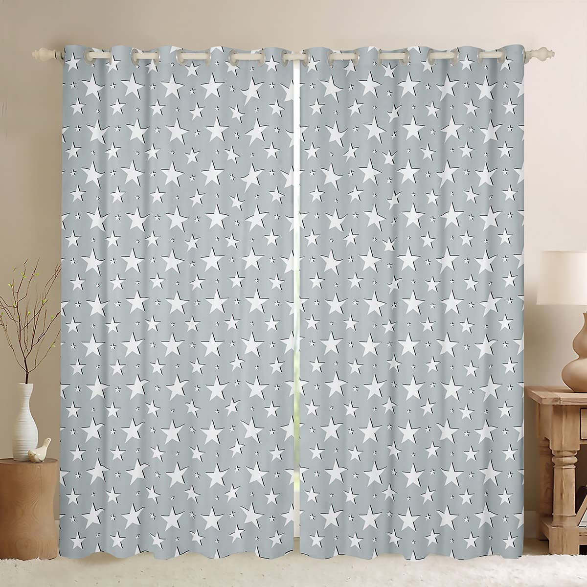 Jejeloiu Star Pattern Blackout Curtains for Kids Bedroom - Galaxy Space Themed Thermal Insulated Window Drapes, Soft Lightweight Room Darkening Window Treatment 38x54 Inches - Perfect for Nursery, Teen Room & Space-Themed Decor
