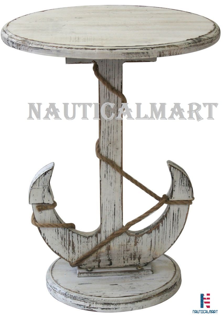 Distressed White Anchor Table Decor - Nautical Themed Home Accent for Coastal, Beach House & Farmhouse Style Interiors | Perfect for Living Room, Bedroom or Porch