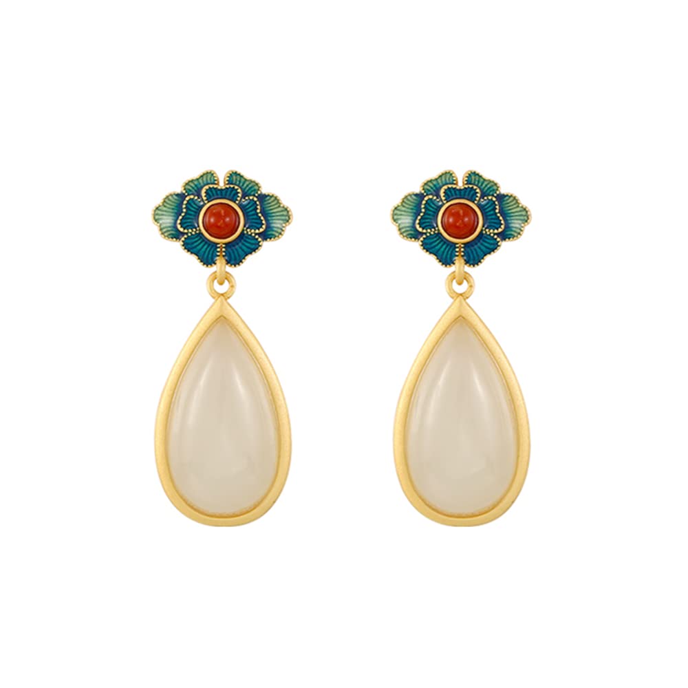1 Pair Vintage Silver Nephrite Drop Dangle Earrings for Women | Fashion Waterdrop Dangling Jewelry Set | Perfect Birthday & Christmas Gift | Elegant Accessories for Parties, Weddings & Special Occasions