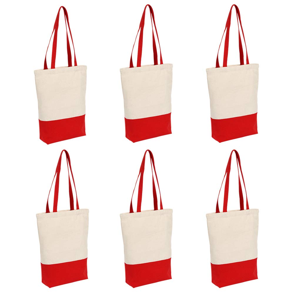 Azuca Heavy Duty 12 oz Cotton Canvas Tote Bag with Bottom Gusset - 17x14x4 Inches Grocery Shopping, Beach & Reusable Shopping Bags (6 Pack, Red) - Perfect for Farmers Market, Picnics & Eco-Friendly Shopping