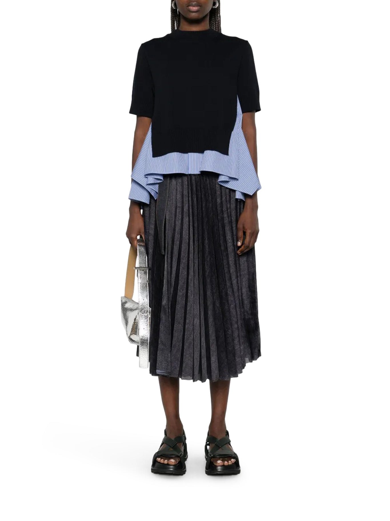 Stylish MIDI Skirt with Trendy Denim Inserts - Perfect for Casual Outings, Office Wear & Date Nights