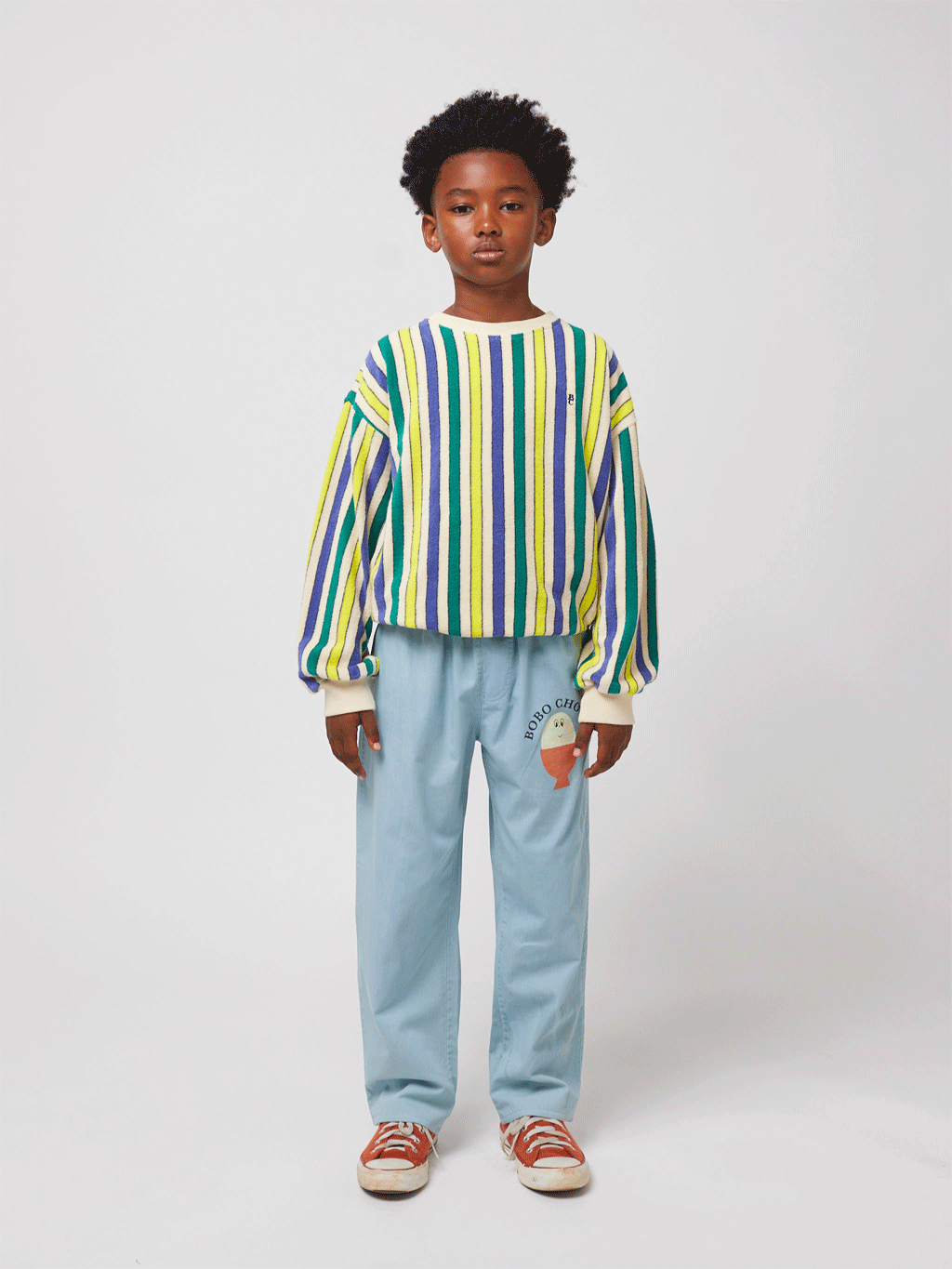 Bobo Choses Women's Multicolor Stripes Terry Cloth Sweatshirt - Soft Cotton Pullover for Casual Wear, Lounge & Travel