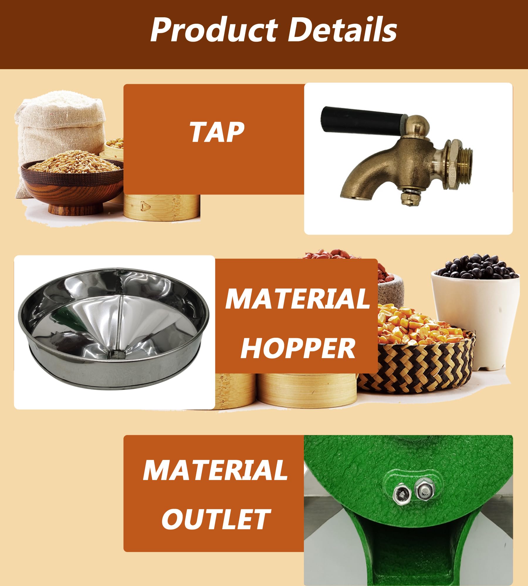 Commercial Electric Grain Grinder 110V - Heavy Duty Corn & Soybean Grinding Machine for Wet/Dry Ingredients - Adjustable Thickness - Perfect for Bakeries, Restaurants & Home Kitchens