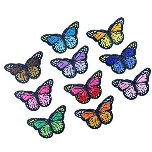 (10 Pack) Yellow Butterfly Embroidered Iron-On Applique Patches for DIY Clothing, Bags, Hats & Costume Design - Sew or Iron On Fabric Decorations