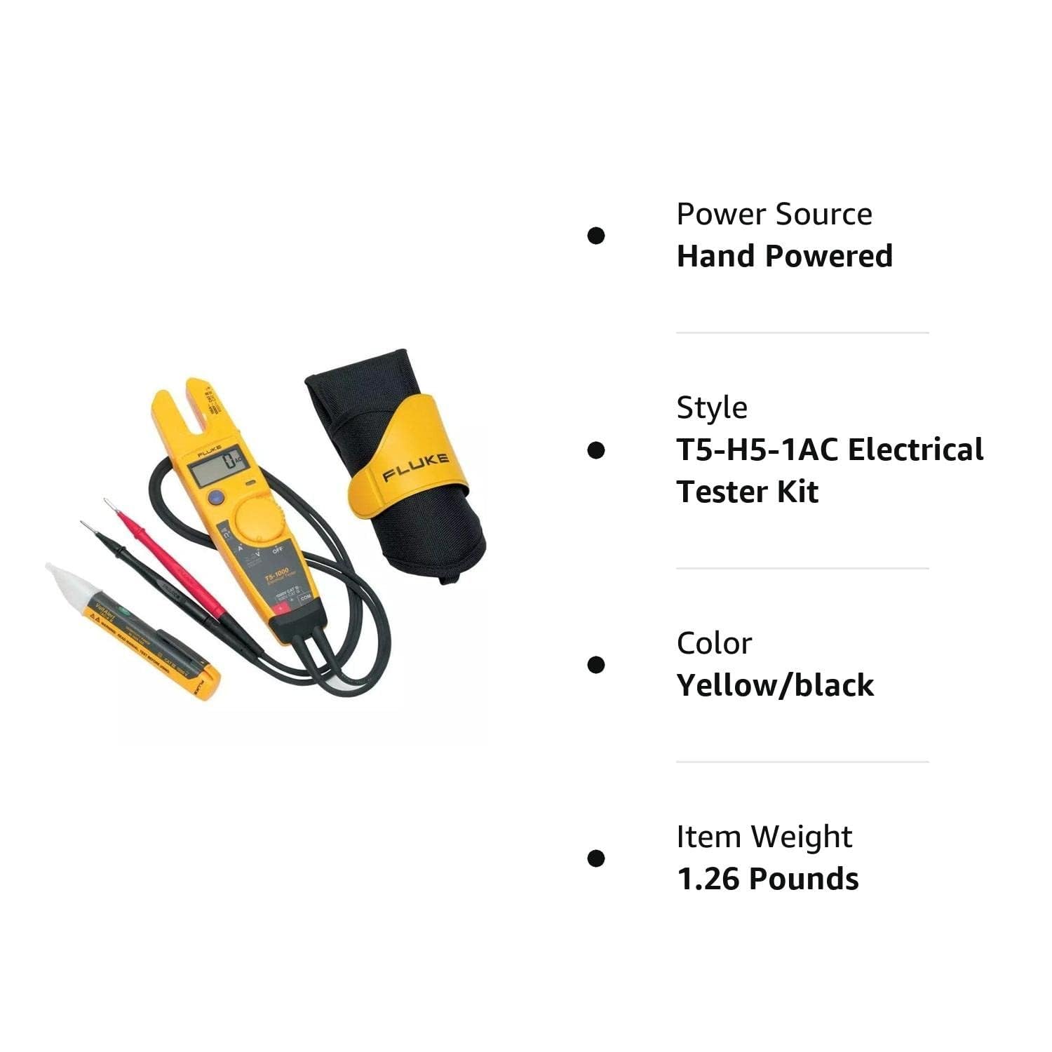 Fluke T5-H5-1AC 3-Piece Electrical Tester Kit with 1000V Voltage Tester, Custom Holster & AC Voltage Detector - Perfect for Electricians, HVAC Technicians & Industrial Maintenance