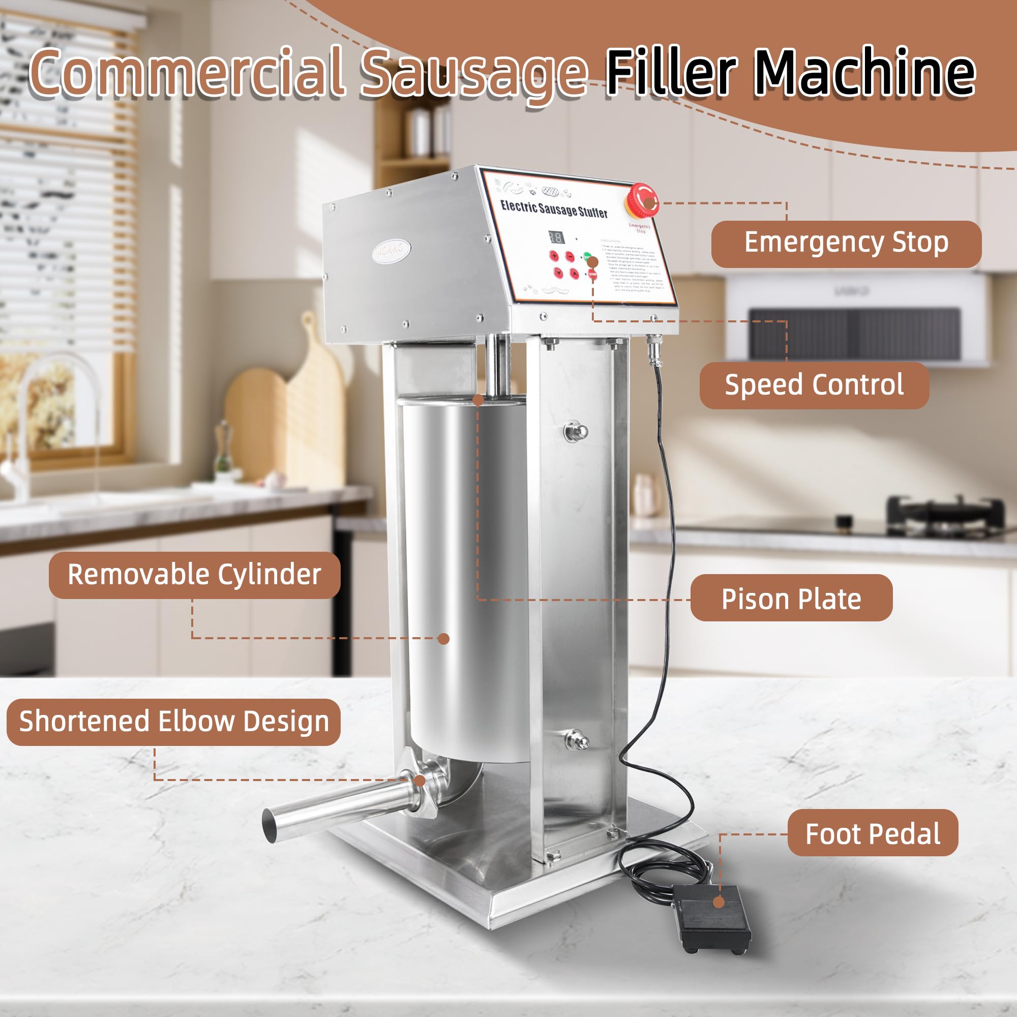 Commercial 22LB Stainless Steel Electric Sausage Stuffer - Vertical Sausage Filling Machine for Home Butchering, Deli & Meat Processing - Perfect for Sausage Making, Jerky, and Ground Meat Stuffing