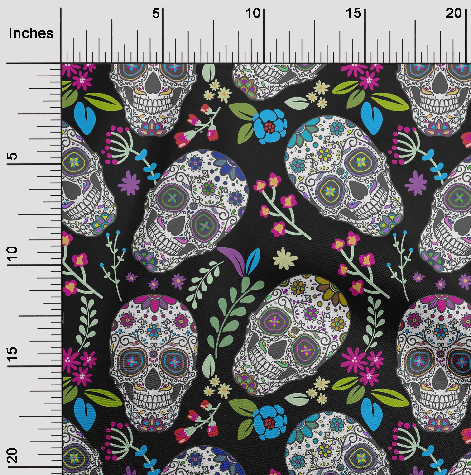 oneOone Polyester Spandex Black Skull Print Fabric by The Yard - 56 Inch Wide Stretchy Material for Gothic Dresses, Costumes & DIY Fashion Projects