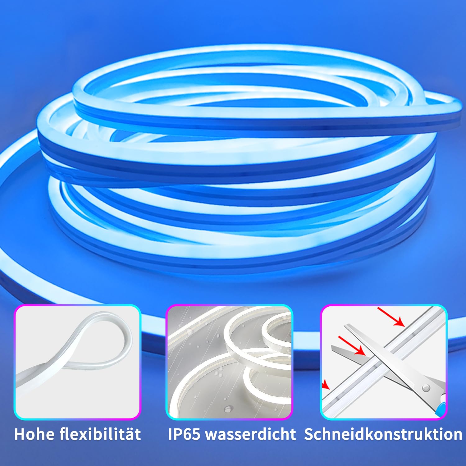 5M Neon LED Strip Lights - 24V RGB Flexible LED Rope Lights with Remote/APP Control, IP65 Waterproof for Bedroom, Room & Outdoor Decoration - Perfect for Party, Home Theater, and Landscape Lighting
