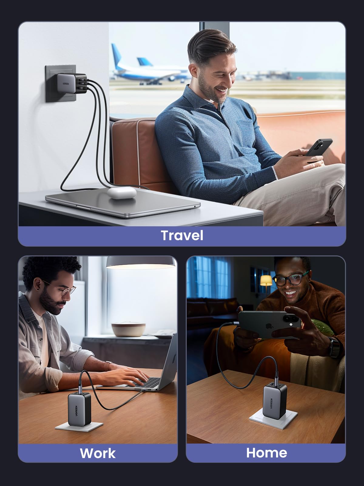 UGREEN Nexode 65W GaN USB C Charger - 3-Port Fast Charging Block for MacBook Pro/Air, iPad, iPhone 16/15/14, Galaxy S24/S23/S22, Dell XPS 13, Pixel - Compact Foldable Design for Travel & Home Office Use