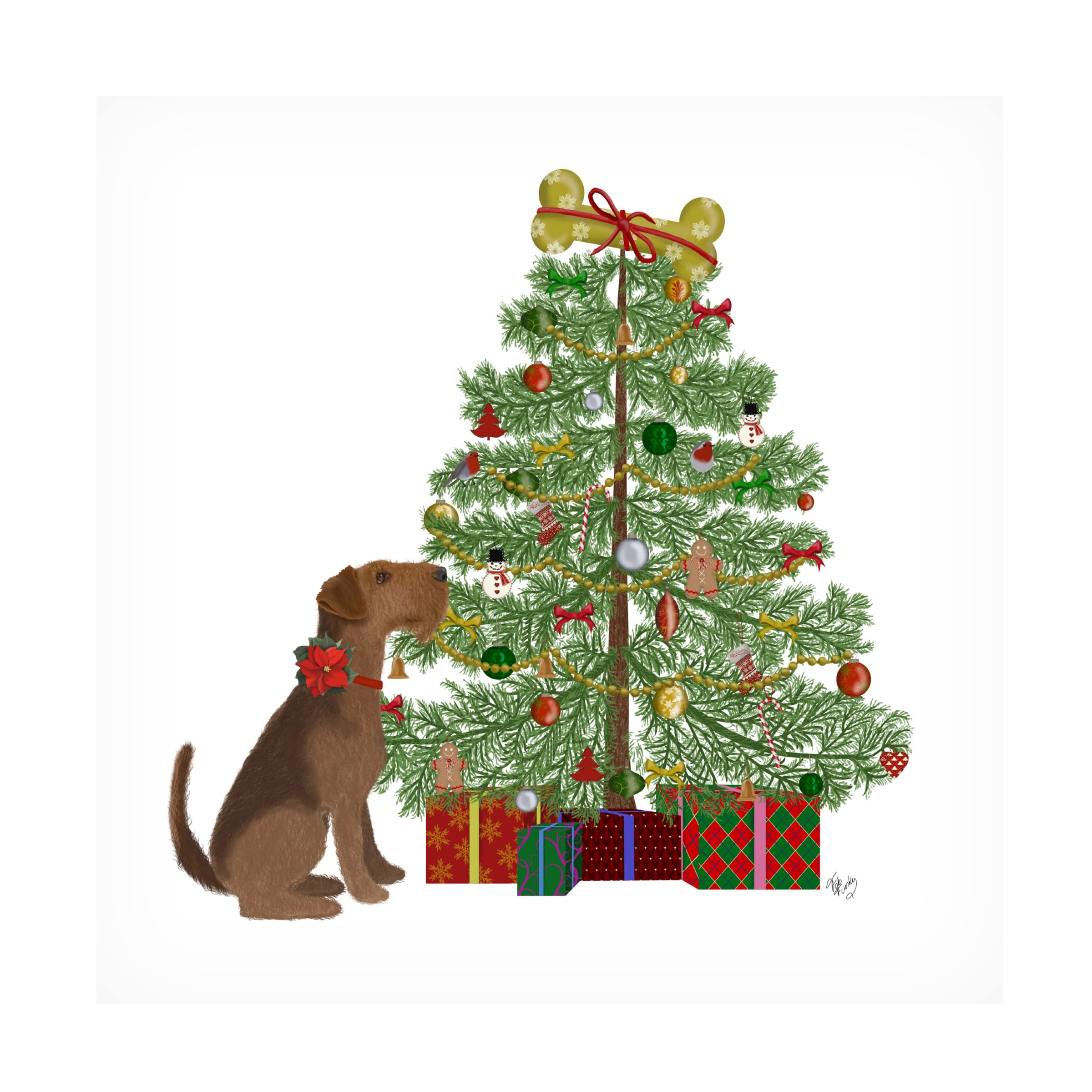 Trademark Fine Art 'Christmas Dog Bone Tree' Canvas Print by Fab Funky - Festive Pet Lover Holiday Decor for Living Room & Office