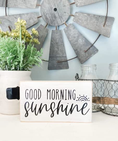 Good Morning Sunshine Wooden Sign - Inspirational Bathroom Vanity Decor - 3.5